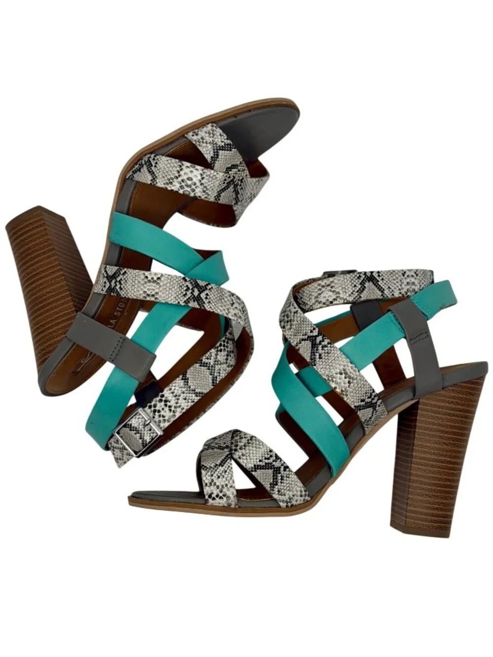 Leila Stone Seafoam Green Snake Print Strappy Heeled Sandals 9.5 | Indie Sleaze - Picture 12 of 16